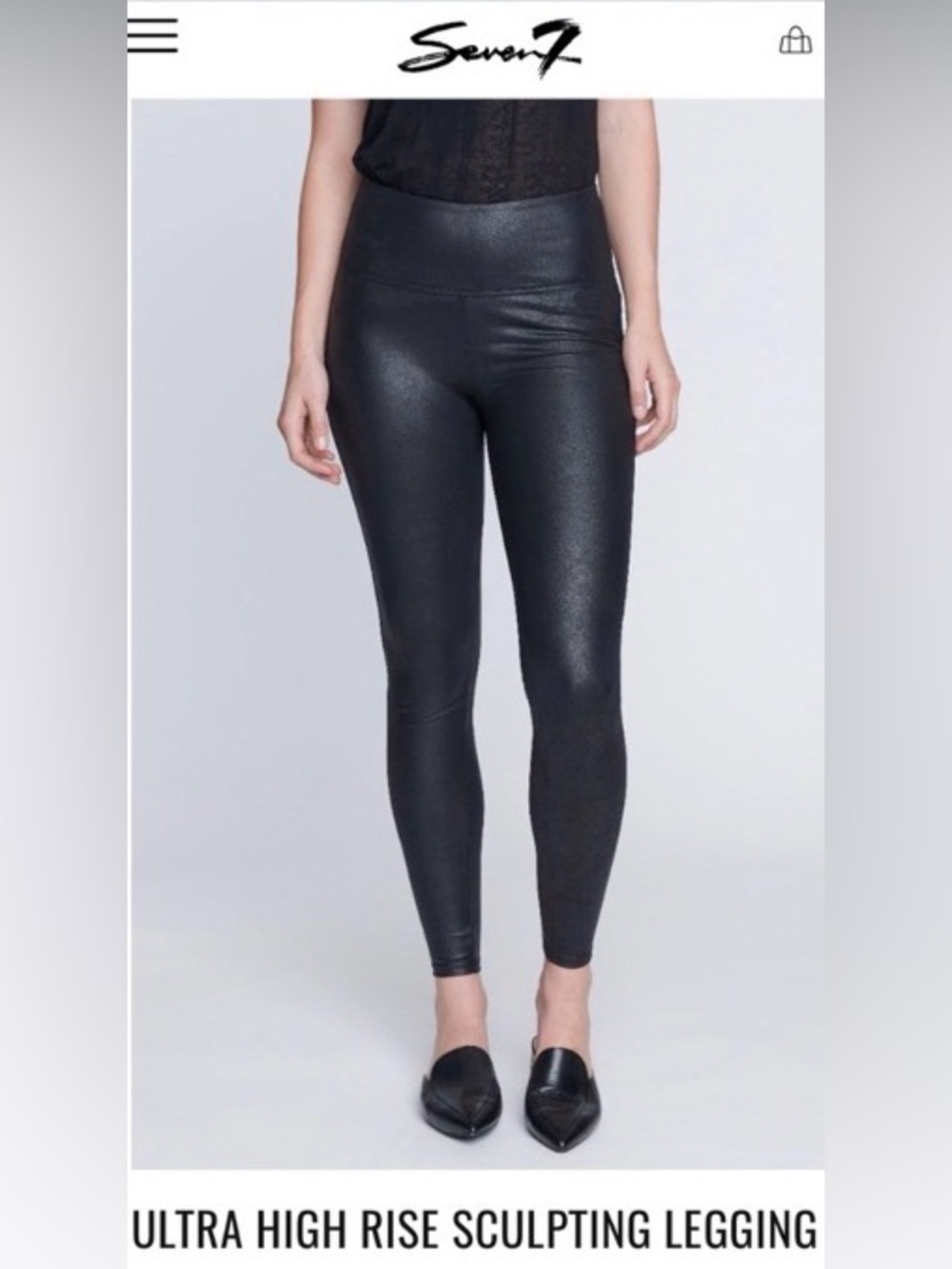 Seven7 Shiny Ultra High-Rise Sculpting Faux Leather Leggings - Black size M